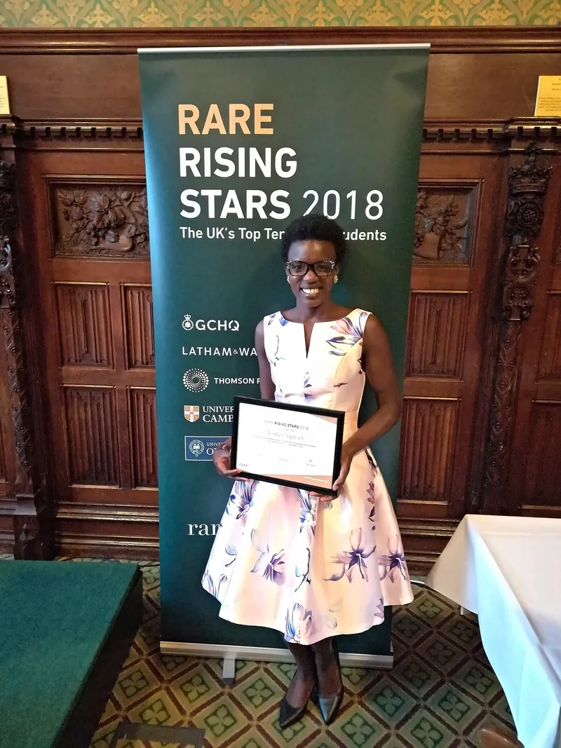 Gladys Ngetich receiving the Rare Rising Stars 2018 award